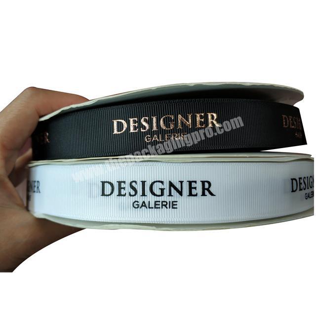 Factory OEM wholesale solid color polyester grosgrain gift ribbon with 3D Rose Gold Foil Logo