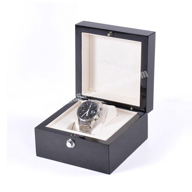 Elegant Black Glossy Custom Single Wooden Watch Packaging Box