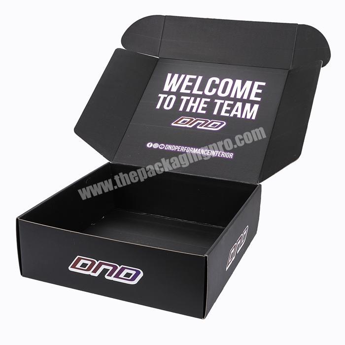 Cheap black color matte laminated logo printed corrugated swaddle packaging paper courier box with logo in china