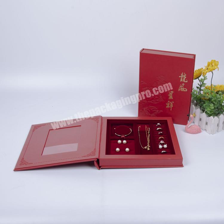 Luxury Chinese Custom Red Book Shape Pu Leather Jewelry Box Organizer