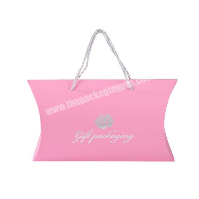 High-end Custom logo printing Paper wig boxes hair extension packaging Pink matte sliver foil pillow boxes with handle