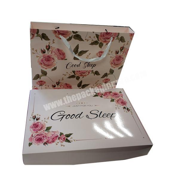 Custom printing low MOQ bed bag bed sheet 3 in 1 set packaging box and gift paper bag