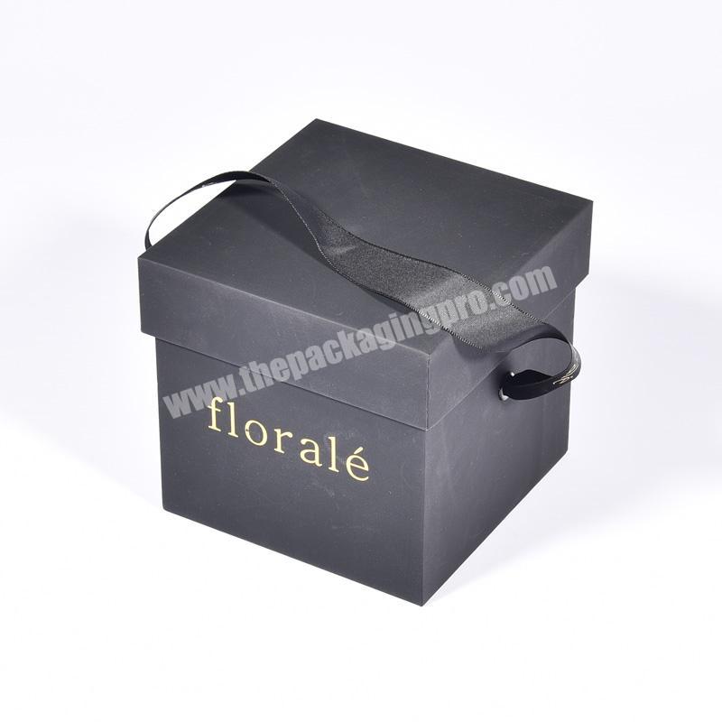 Cardboard Soft touch lamination Paper Flower Rose Box with Eyelet and Ribbon