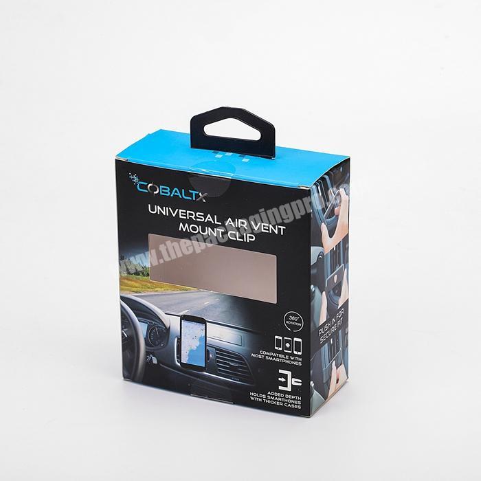 clear window retail hanging packaging matte black folding cardboard hang tab paper box with custom logo printing