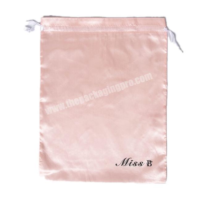 Wholesale Printed Pink Wig Hair Packaging Professional Customized Satin Drawstring Bags