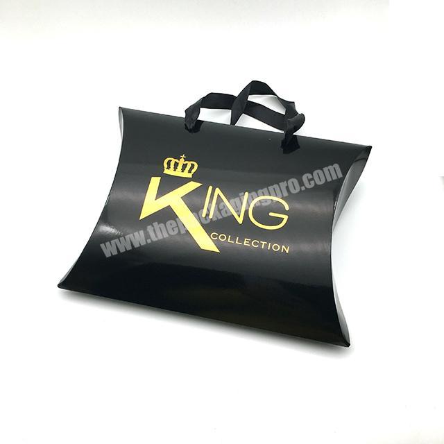 High Quality luxury black square box with gold foil stamped logo pillow boxes for bundles