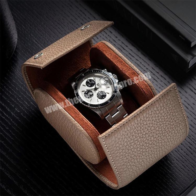 Luxury travel portable khaki leather retail single watch roll travel boxes cases watch box for christmas gifts
