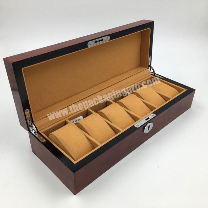 Custom Large Capacity 6 Slot Long Wood Watch Organizer Storage Box For Display