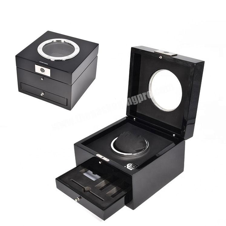 Luxury Custom Black Glossy Watches Boxes Men Wooden Single Drawer Watch Box For Gift