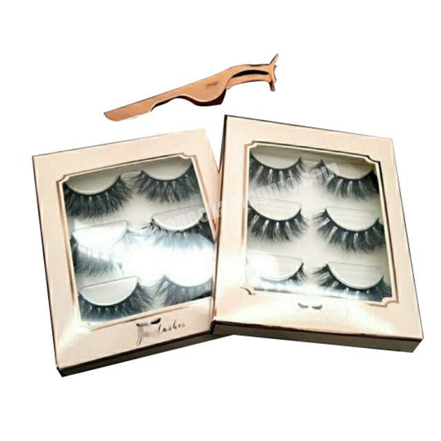 Custom Design Private Brand Label 3 Pair Square Eyelash Box Packaging with Clear PVC Window
