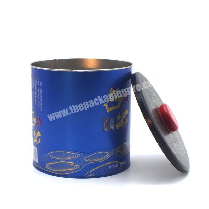 Blue metal lid and bottom tea box custom luxury round paper tea box with metal tin lid tea box custom