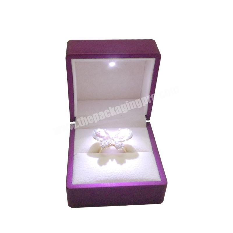 Purple Square Antique LED Creative Plastic Ring Box Velvet Luxury With Light