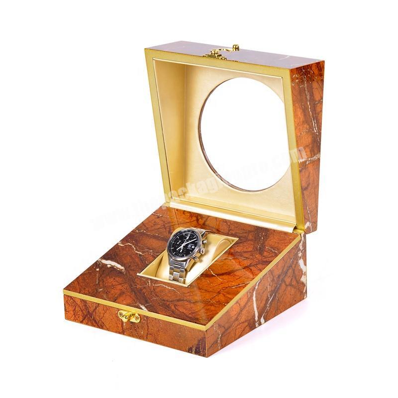 Unique design stone pattern wooden watch box with glass top