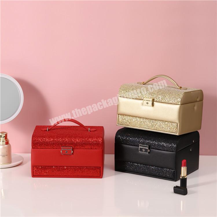 New design portable jewelry case colored multilayer luxury custom jewelry box with mirror