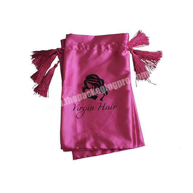custom branded human hair extension storage packaging pink satin drawstring silk hair bags for bundles