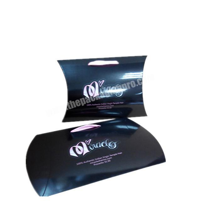 Custom glossy black bundle hair extension pillow boxes with handles hair extension packaging