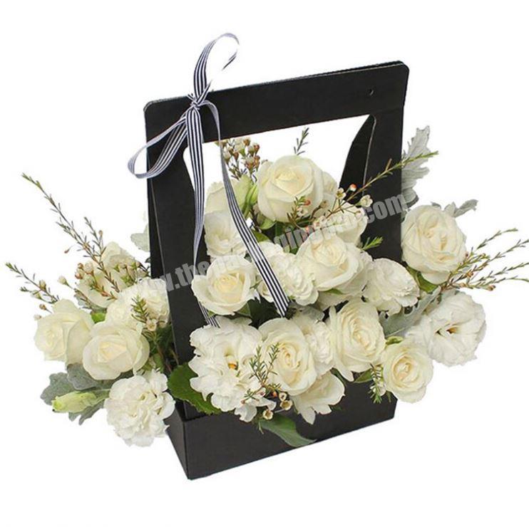 Luxury Custom Flowers Rose Handle Paper Gift Box With Handle