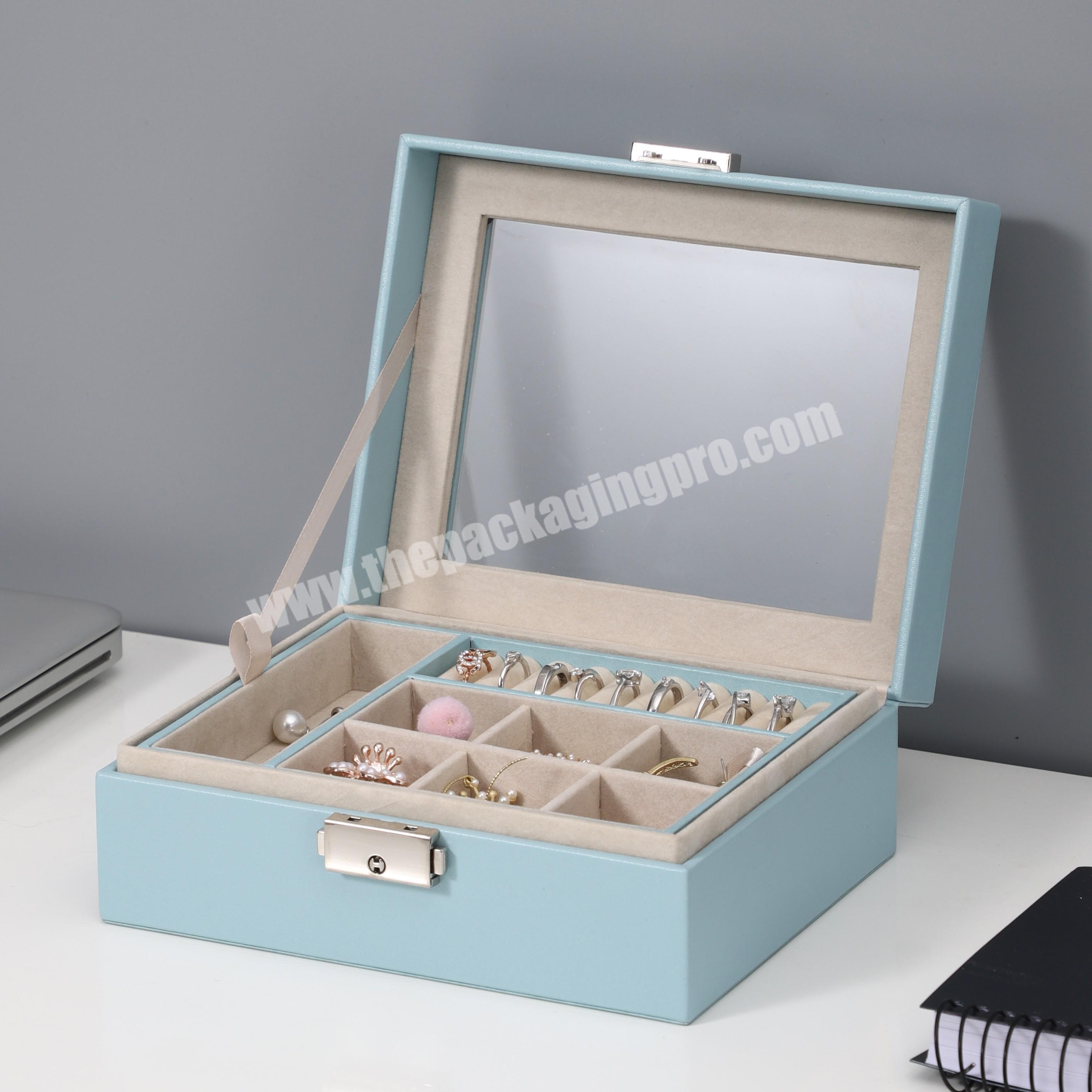 Women girls jewelry storage organizer multi-functional custom logo jewelry box with transparent cover