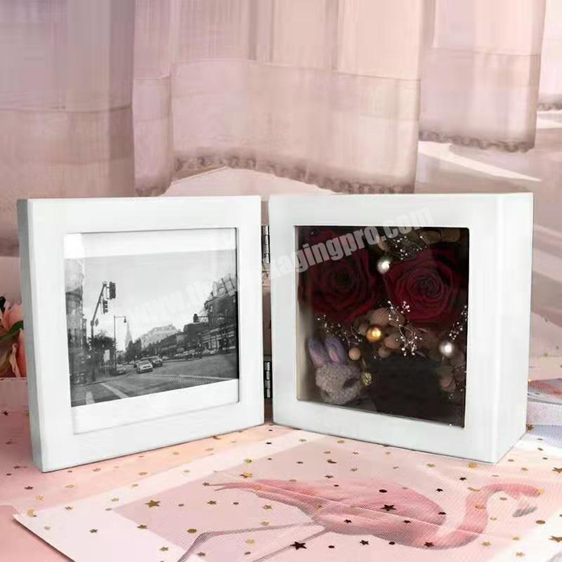 Wooden Large Square Photo Frame Flower Packaging Box Valentine Birthday Girlfriend Rose Wood Gift box For Flowers Sweet Boxes