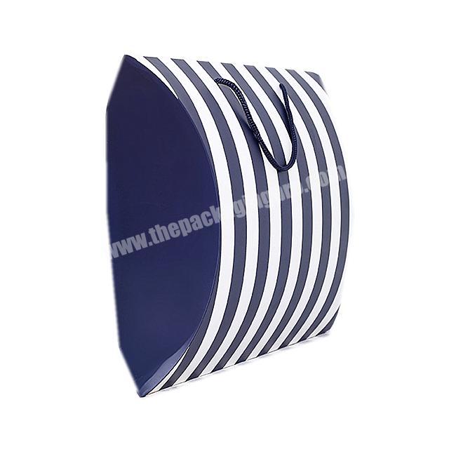 Top Quality Large Blue Stripe Glossy Pillow Gift Box High-end Hair Extension Packaging  For Bundles