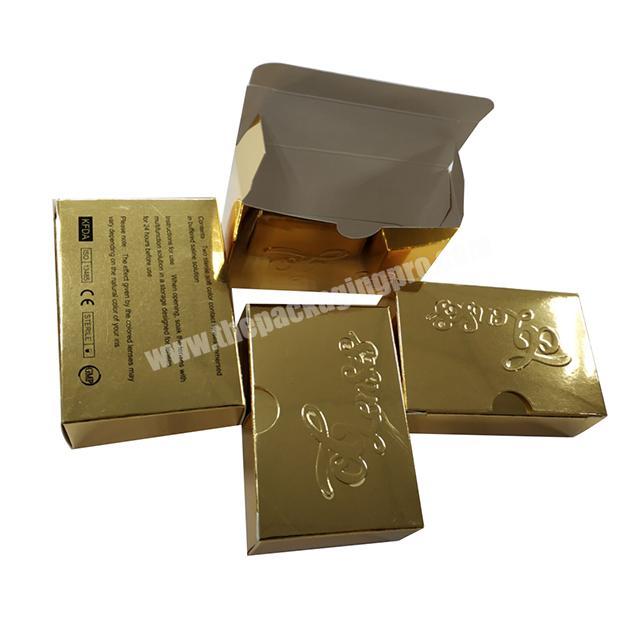 250gsm Gold Cardboard Packaging Shinny with Raised Logo Printing Contact lenses paper box