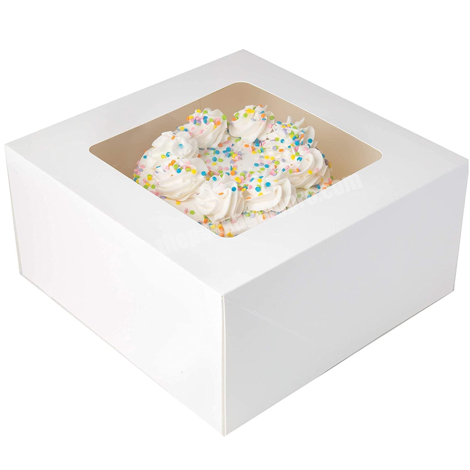 Custom White small 10x10x5 Cake Box Container Bakery Gift & Delivery Packaging Cake Boxes with Clear Display Viewing Window