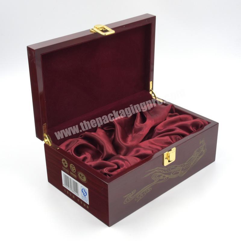 Wholesale Bottles Liquor Packing Wooden MDF Wine Glass Box Satin Inside With Lock