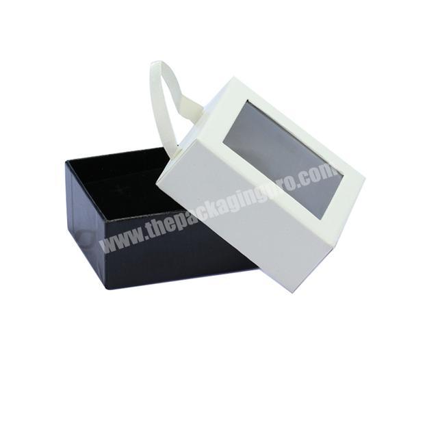 Customize Wholesale Printing Design Logo Recycled Small Black White Gift Paper Box With Window And Ribbon