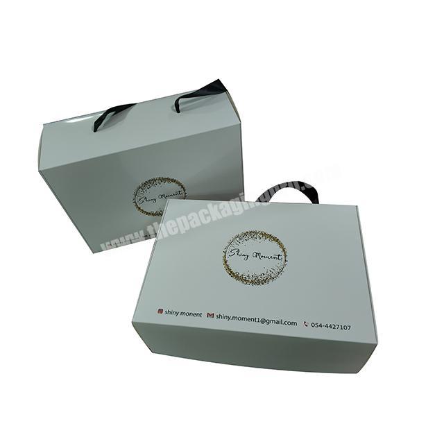 Custom Printed Logo and Company Information 400gsm White Shoe Packaging Paper Box with Ribbon Handle