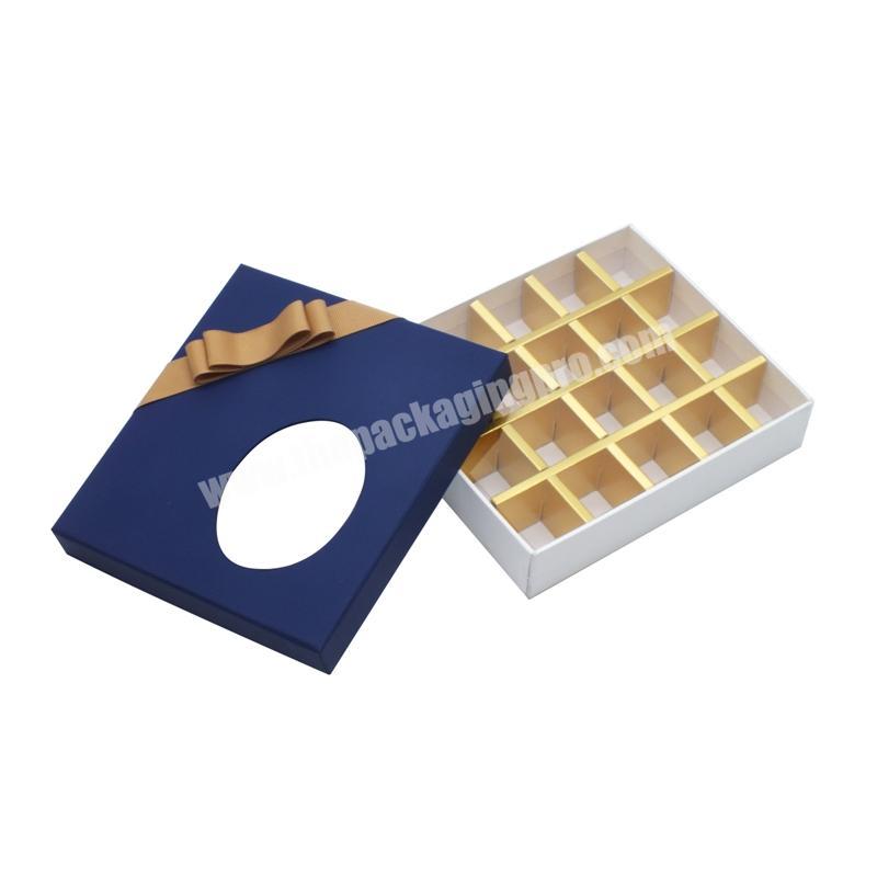 Glossy Finishing Art Wedding Paper Custom Boxes  elegant blue clear window Chocolate  Box With bowknot Paper grid divided