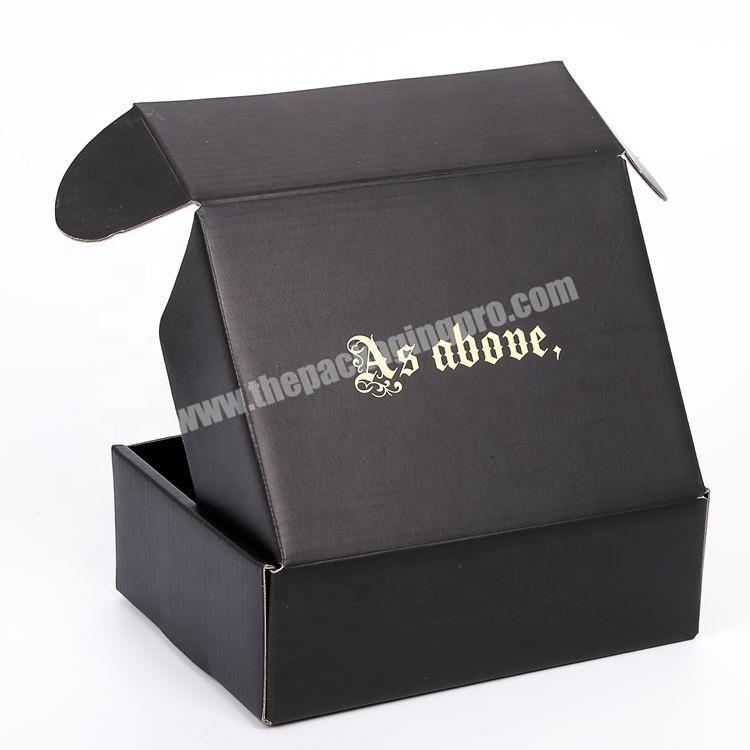 B-Flute Corrugated Cardboard Box Custom Packaging Recycled Box Gold Foil Logo Folding Black Mailer Shipping Box