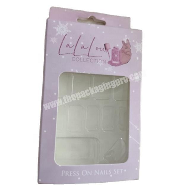 Self Hangful with Plastic Tray  Square Pink Nice Packaging Boxes Kids Press on Nails Packaging Box