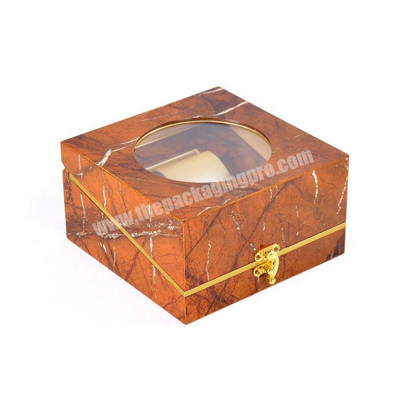 Wooden Box Glass Top Large Marble Pattern Unique Watch Display Case