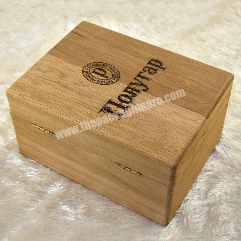 Natural Simple Design Unfinished Oak Solid Wooden Gift Wine Box