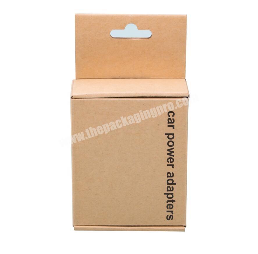 custom wholesale kraft stock 16pt   hanger paper box for car adapters headset packaging