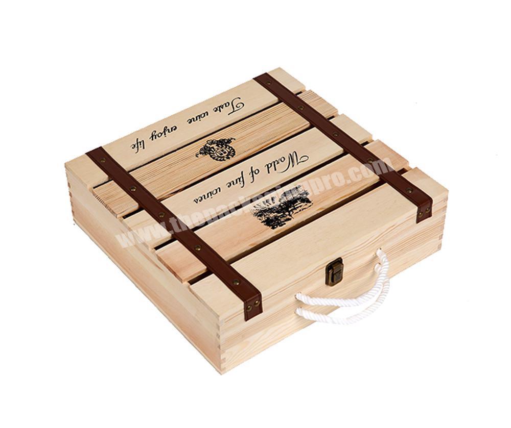 Custom Cheap Unfinished Wooden Gift Wine Storage Box For 4 Bottle