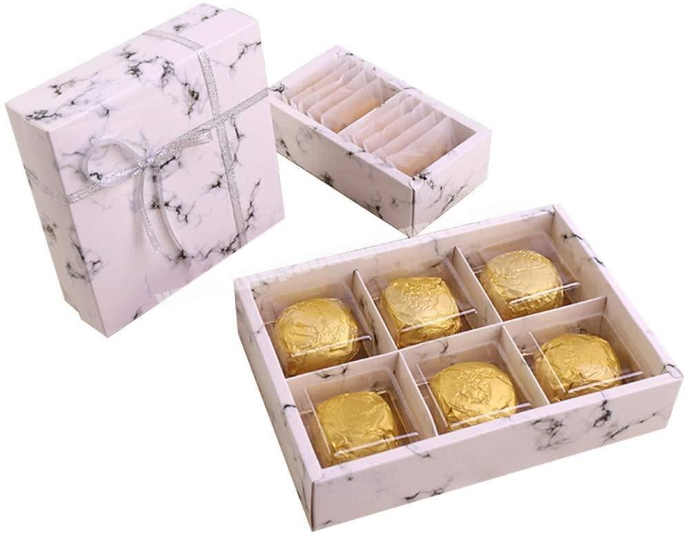 Marble Pattern Custom Marble Paper 9.5(L) x6.4(W) x2(H) Cake Boxes For 6 Cavity Moon Cake Cookie Packaging Boxes mooncake box