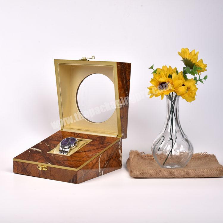 In Stock Oem Luxury Brown Marble Piano Glossy Wooden Watch Box For Gift