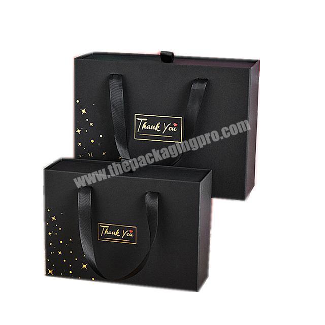 Best selling High Quality Fancy black sliding gold foil logo drawer box for gift