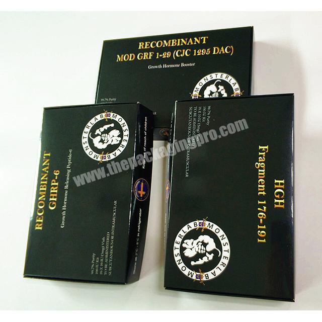 Custom Low MOQ somatropin human growth black packaging box for HCGGRF HGH box packaging