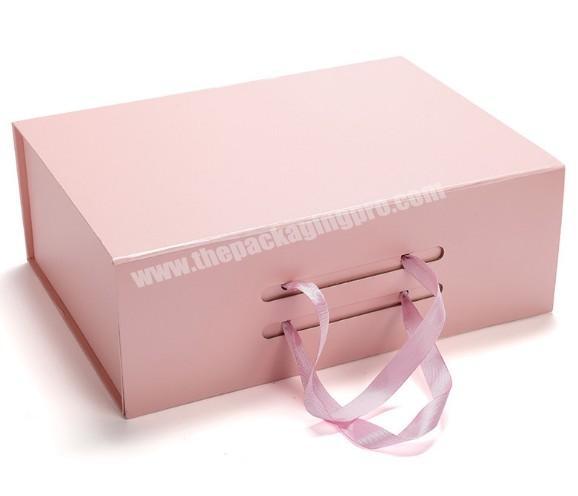 Large RTS Product Custom Logo Luxury Cardboard Magnetic Folding Gift Box With Ribbon Closure