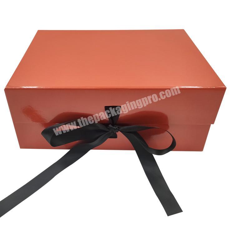 High Quality Custom Printing Logo Private Label Rigid Glossy Orange Magnetic Packaging Cardboard Folding Gift Box With Shoes