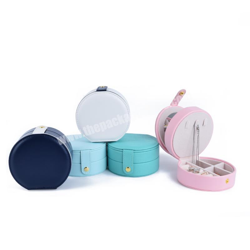 custom high quality PU leather good material round storage small travel jewelry case