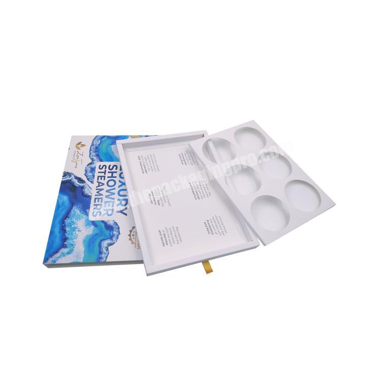 Custom UV coating soft light white paper card box sliding drawer packaging box for soap