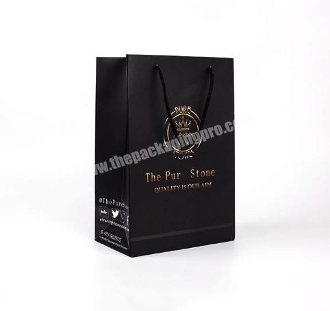 Luxury matt lamination gold logo black tote paper bag customized for giftshopping