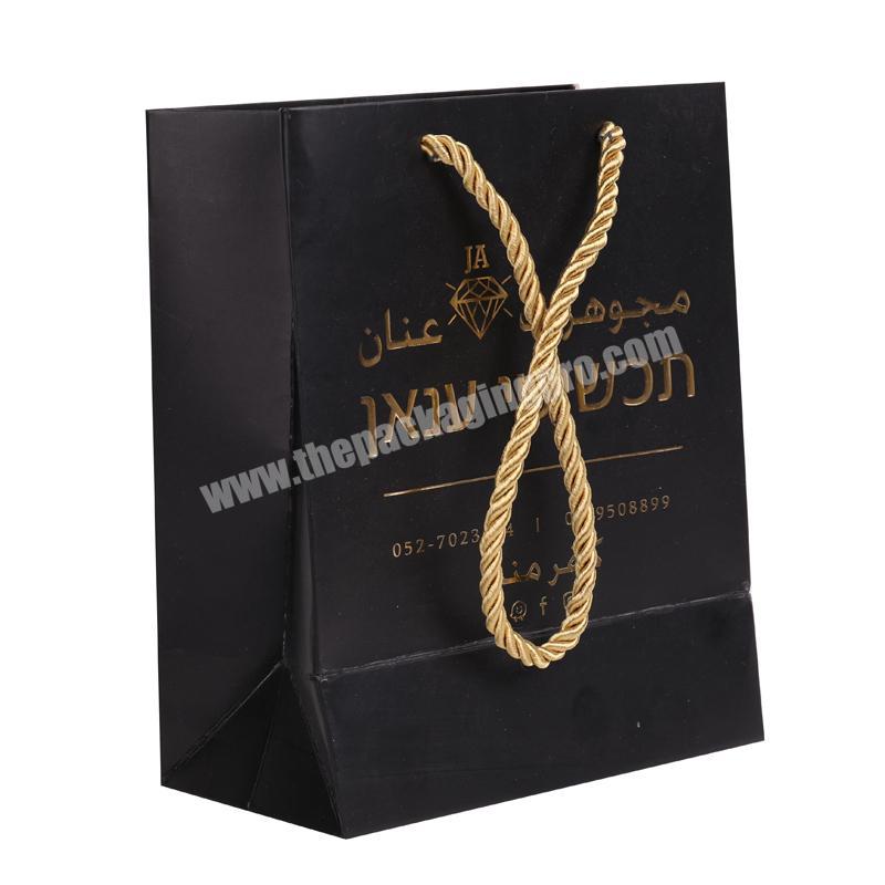 Black Embossed Gold Logo Paper Shopping Bag Custom Printing With handle
