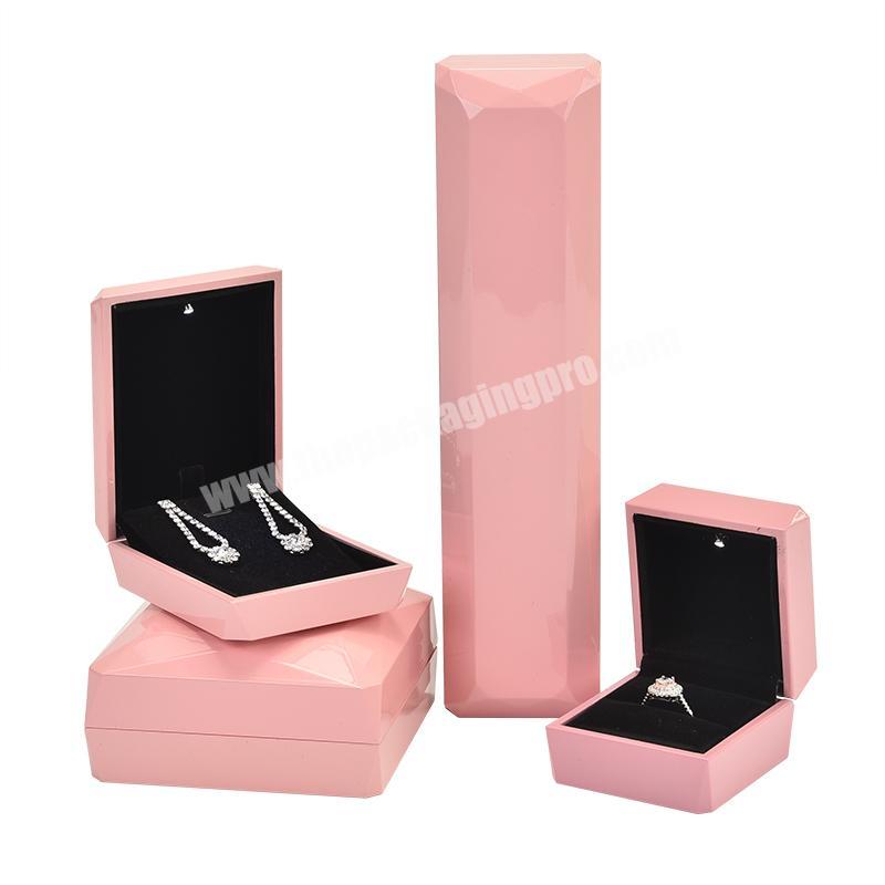 China supplier luxury jewel box pink box earring ring necklace jewelry box with led