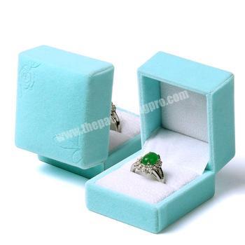 wholesale custom classic Green flower pattern velvet logo empty ring jewellery packaging boxes