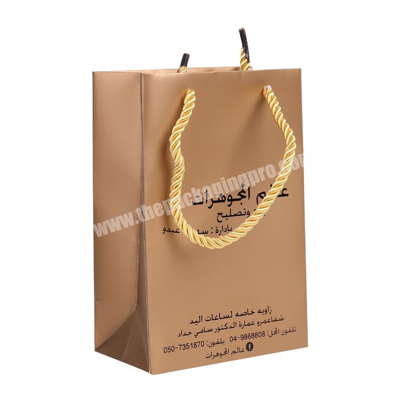 2018 Embossed golden Logo And Cotton Handles Art Paper Bag Custom Printing