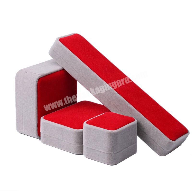 China Supplier High End Elegant Gray Red Jewelry Box Packaging Velvet